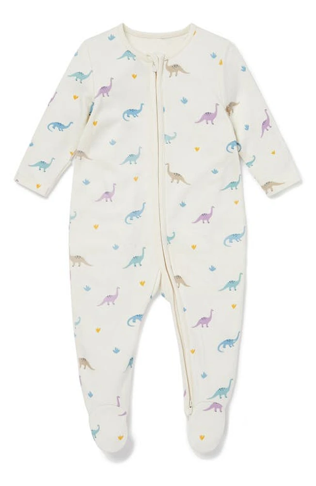 MORI Clever Zip Dino Print Fitted One-Piece Footie Pajamas at Nordstrom