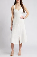 Du Paradis Sleeveless Linen Midi Dress White at Nordstrom,