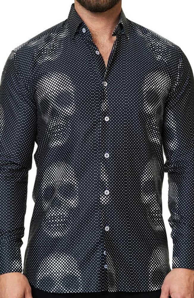 Maceoo Luxor Funky Skull Dot Print Button-Up Shirt in Black at Nordstrom, Size 5