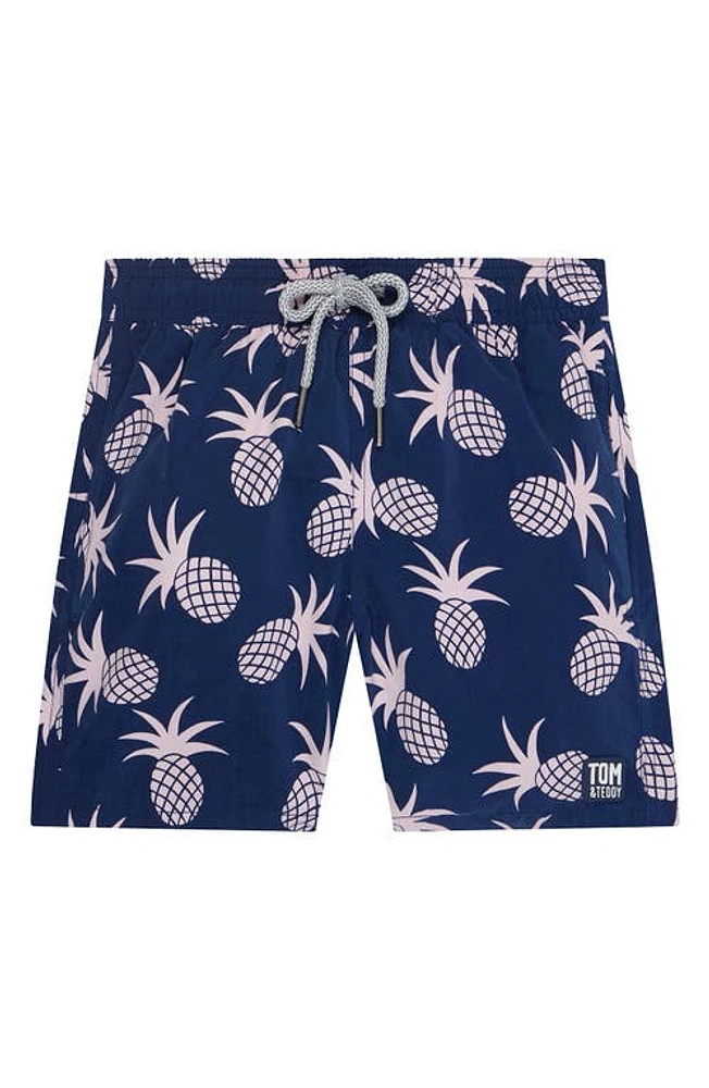 Tom & Teddy Kids' Pineapple Swim Trunks Shell Pink at Nordstrom,