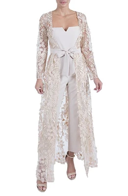 Julia Jordan Floral Lace Long Sleeve Maxi Jumpsuit Champagne at Nordstrom,