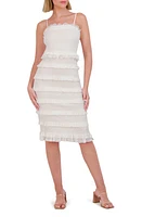 Vince Camuto Smocked Ruffle Satin Dress Ivory at Nordstrom,