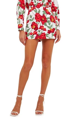 Endless Rose Floral Cotton Mini Skort White/Red at Nordstrom,