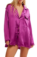 Free People Like Honey Long-Sleeve Satin Pajama Shirt at Nordstrom,