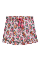 Mini Boden Kids' Floral Metallic Cotton Ruffle Hem Shorts Sugared Almond Pink Paisley at Nordstrom,