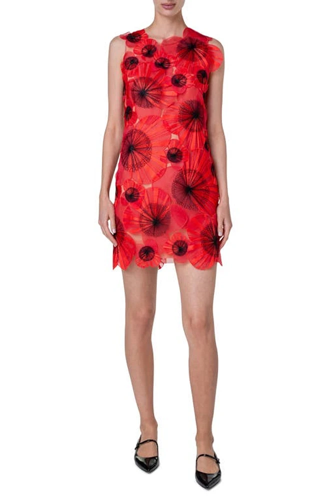 Akris 3D Poppy Appliqué Tulle Sheath Dress Poppy-Black at Nordstrom,