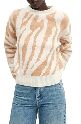 MANGO Animal Pattern Crewneck Sweater in Sand at Nordstrom, Size X-Small