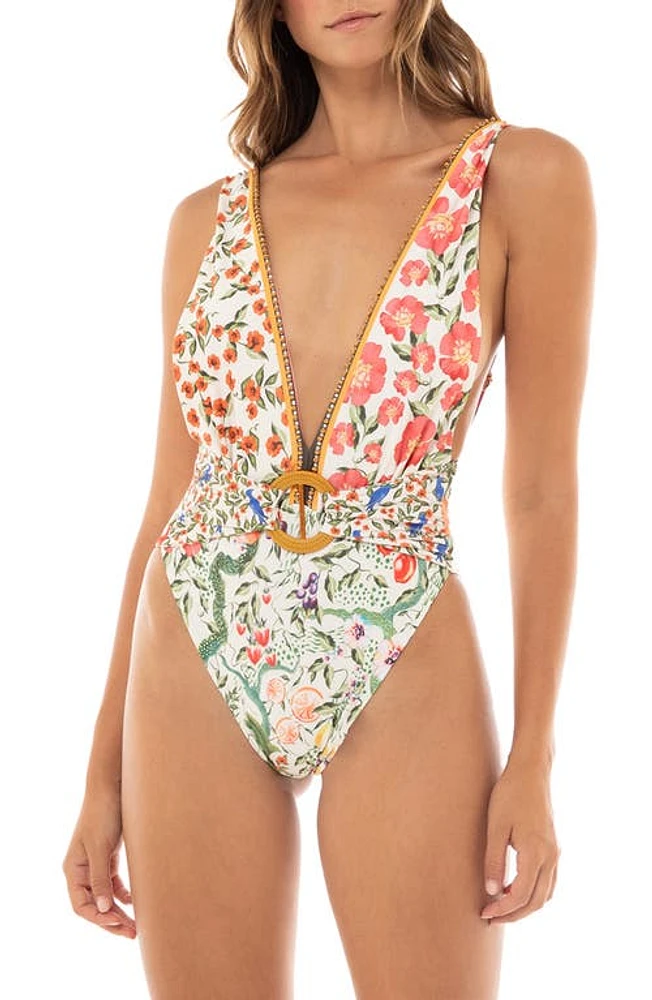 Agua Bendita Ina Seed Belted One-Piece Swimsuit Multi at Nordstrom,