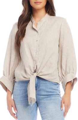 Karen Kane Tie Front Linen Button-Up Shirt Oatmeal at Nordstrom,