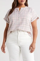 caslon(r) Short Sleeve Linen Blend Popover Top at Nordstrom,