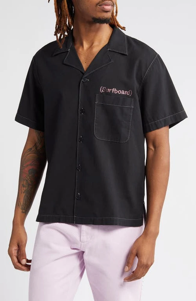 STOCKHOLM SURFBOARD CLUB Stoffe Swarovski Crystal Embellished Short Sleeve Button-Up Shirt Overdyed Black at Nordstrom,