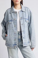 PURPLE BRAND Crystal Detail Denim Trucker Jacket Light Indigo at Nordstrom,