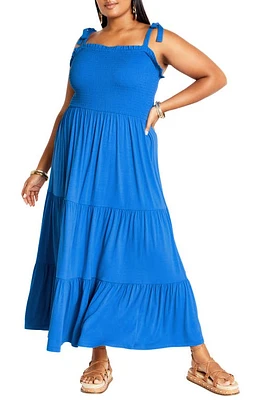 City Chic Miley Smocked Tiered Maxi Sundress Ocean at Nordstrom