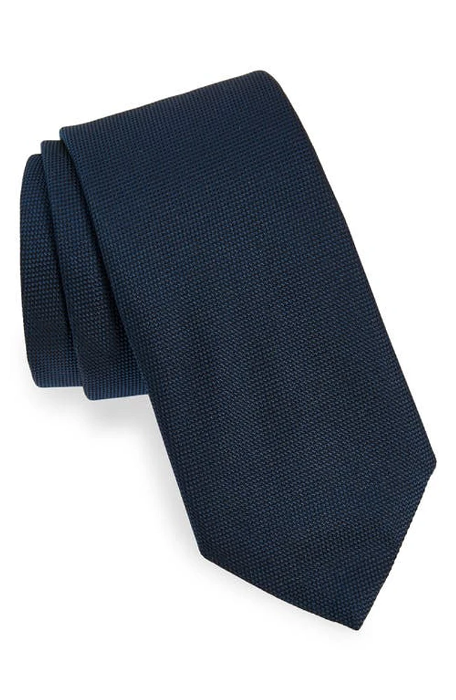 BOSS Solid Black Silk Tie in Navy at Nordstrom