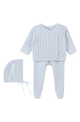 Feltman Brothers Pointelle Knit Cotton Bonnet, Wrap Sweater & Footed Leggings Set Blue at Nordstrom,