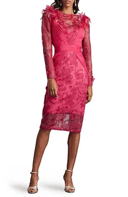 Tadashi Shoji Floral Appliqué Long Sleeve Cocktail Dress Water Lily at Nordstrom,