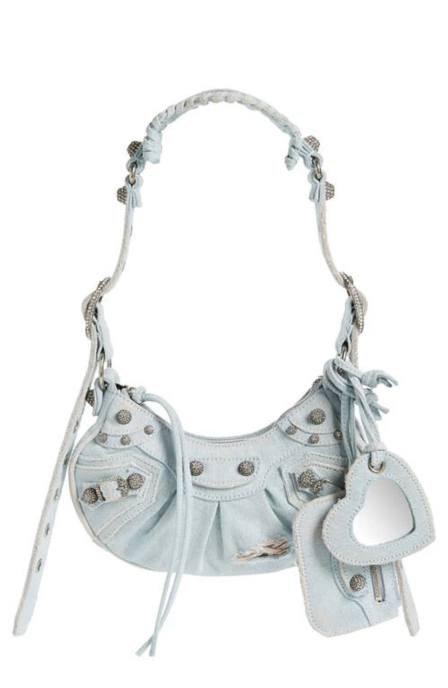 Balenciaga Extra Small Cagole Distressed Denim Shoulder Bag in Pale Blue at Nordstrom