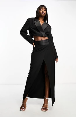 ASOS DESIGN Asymmetric Tuxedo Maxi Skirt Black at Nordstrom, Us