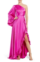 Ieena for Mac Duggal One-Shoulder Satin A-Line Gown Magenta at Nordstrom,