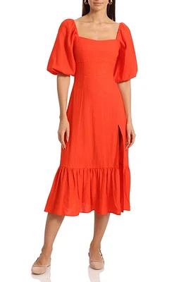 Avec Les Filles Puff Sleeve Midi Dress Orange Coral at Nordstrom,