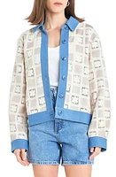 English Factory Patchwork Crochet & Denim Jacket Beige Multi at Nordstrom,