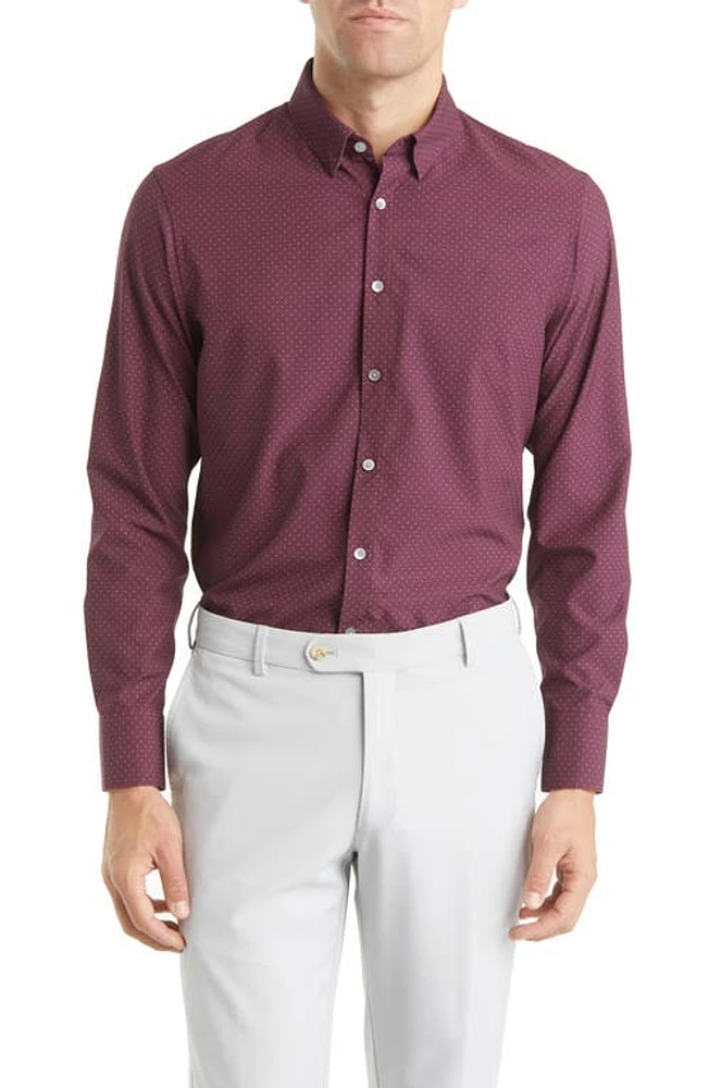 Mizzen+Main Leeward Trim Fit Dot Print Performance Button-Up Shirt Plum Gray at Nordstrom,