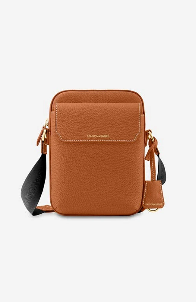 MAISON de SABRÉ Small Leather Messenger Bag in Pecan Brown at Nordstrom