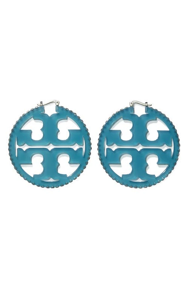 Tory Burch Miller Crystal Resin Hoop Earrings in Tory Silver /Transparent Blue at Nordstrom