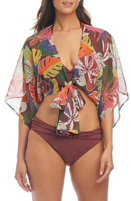 Rod Beattie Island Life Tie Front Cover-Up Shirt Brown Multi at Nordstrom,