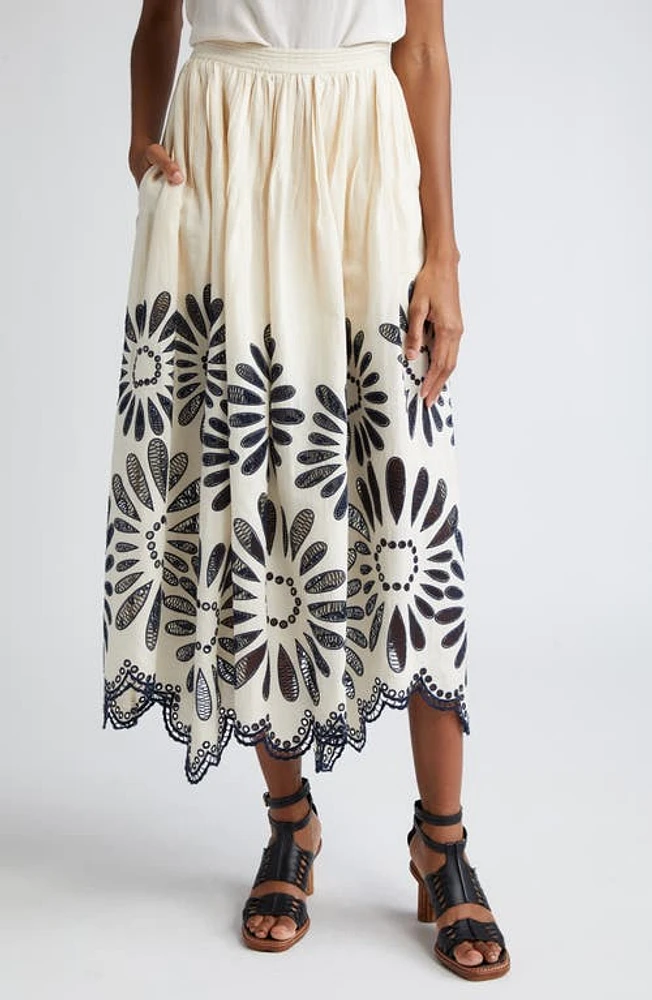 Ulla Johnson Annisa Embroidered Linen Blend Maxi Skirt Porcelain at Nordstrom,