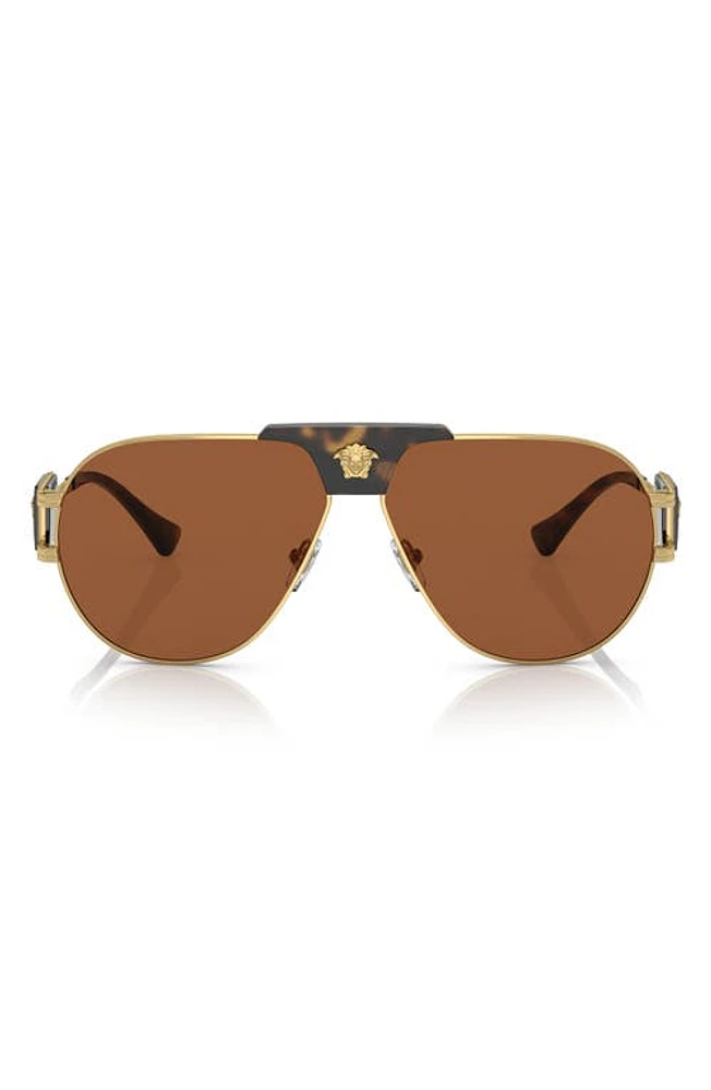 Versace 63mm Oversize Pilot Sunglasses in Dark Brown at Nordstrom