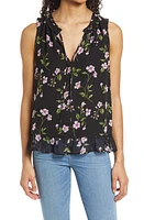 GIBSONLOOK Floral Ruffle Sleeveless Blouse Black Dot at Nordstrom,