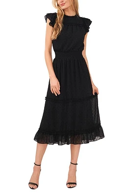 CeCe Clip Dot Flutter Sleeve Midi Dress at Nordstrom,