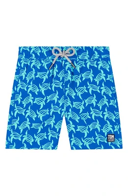 Tom & Teddy Kids' Turtle Print Swim Trunks Blue Ice Green at Nordstrom,