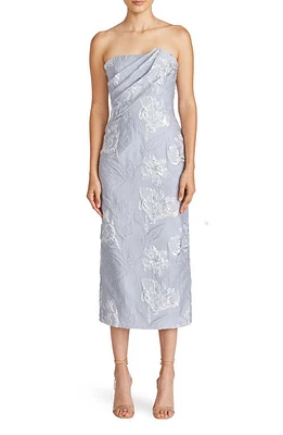 ML Monique Lhuillier Jacqueline Strapless Jacquard Midi Sheath Dress Silver at Nordstrom,