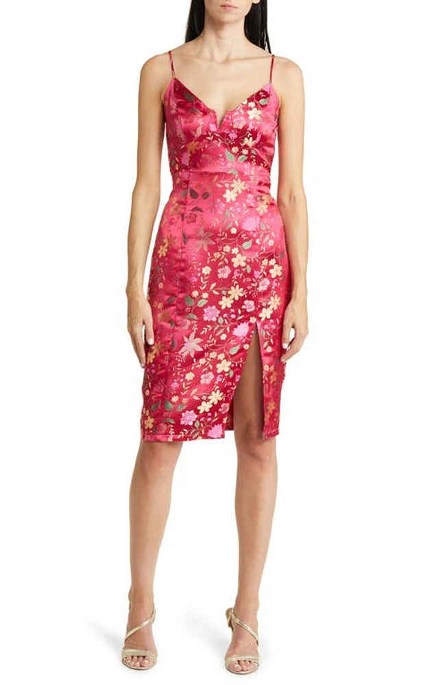 bebe Floral Jacquard Satin Cocktail Dress Rose at Nordstrom,