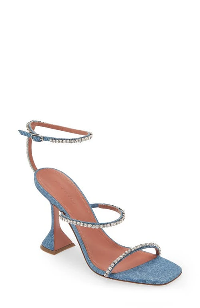 Amina Muaddi Gilda Crystal Strap Denim Sandal Denim/Crystal at Nordstrom,