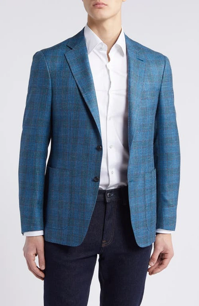 Canali Kei Trim Fit Plaid Wool Blend Sport Coat Turquoise at Nordstrom, Us