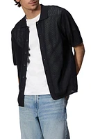 rag & bone Payton Cotton Mesh Short Sleeve Button-Up Shirt Black at Nordstrom,