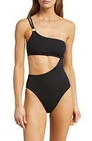 Vitamin A Cosmo Cutout One-Shoulder Rib One-Piece Swimsuit Black Ecorib at Nordstrom,