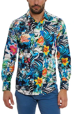 Robert Graham Tahiti Floral Stretch Cotton Button-Up Shirt Blue Multi at Nordstrom,