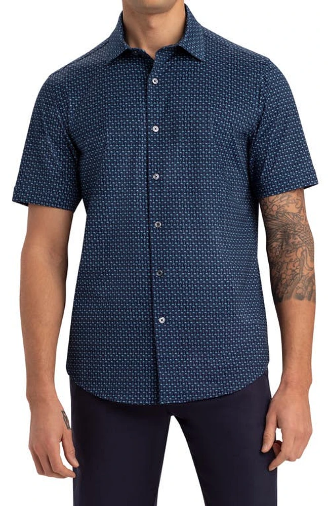 Bugatchi OoohCotton Print Short Sleeve Button-Up Shirt in Navy at Nordstrom, Size Small