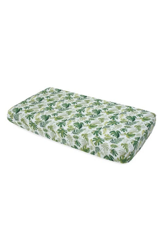 little unicorn Cotton Muslin Crib Sheet in Tropical Leaf at Nordstrom