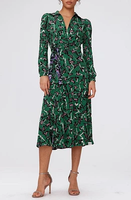 Diane von Furstenberg Floral Reversible Long Sleeve Wrap Dress Tulip Fields/Clover Green at Nordstrom,