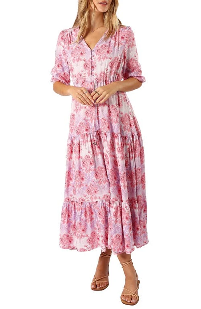 Petal & Pup Kelda Floral Tiered Maxi Dress Pink/Purple at Nordstrom,