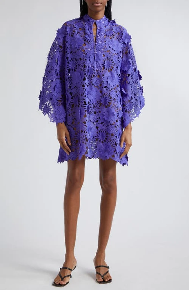 La Vie Style House 3D Floral Lace Cover-Up Mini Caftan in Amethyst at Nordstrom