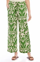 Karen Kane Wide Leg Drawstring Cotton Pants Green Print at Nordstrom,