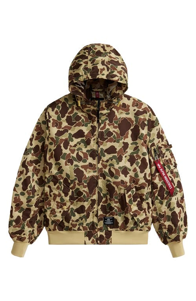 Alpha Industries L-2B GEN II Water Resistant Camo Print Hooded Flight Jacket Green Frog Skin at Nordstrom,