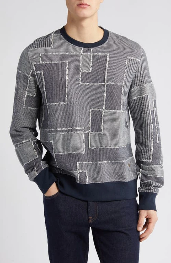 Billy Reid Patchwork Jacquard Cotton Sweatshirt Navy at Nordstrom,