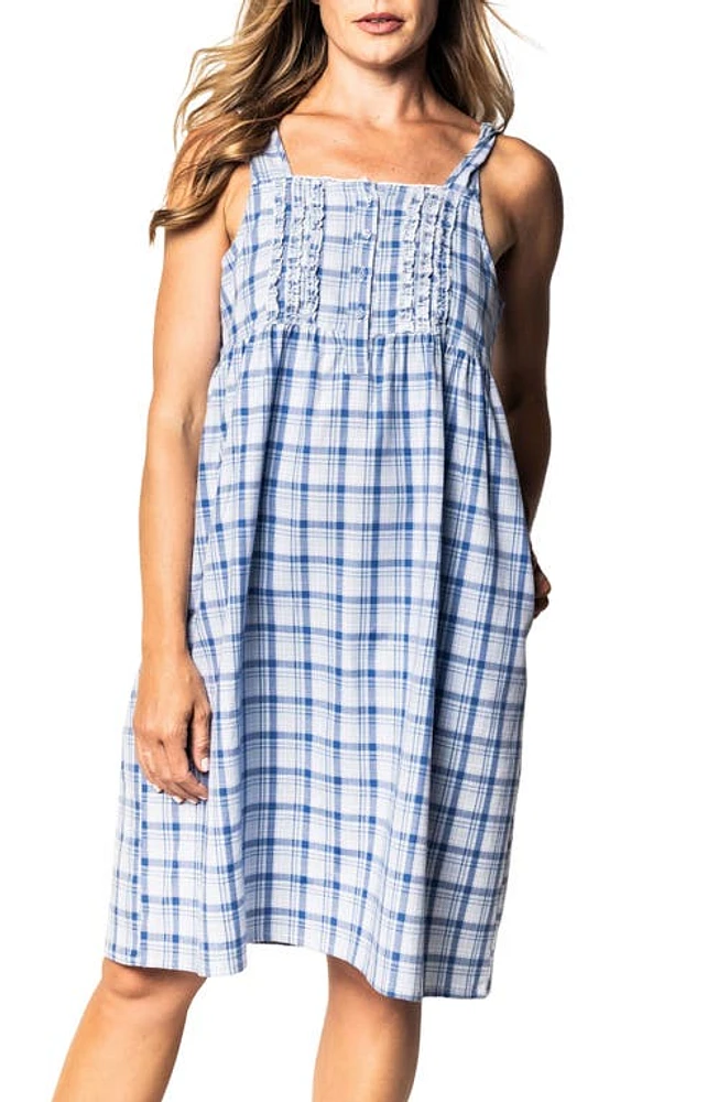 Petite Plume Seafarer Tartan Ruffle Trim Cotton Nightgown Blue at Nordstrom,